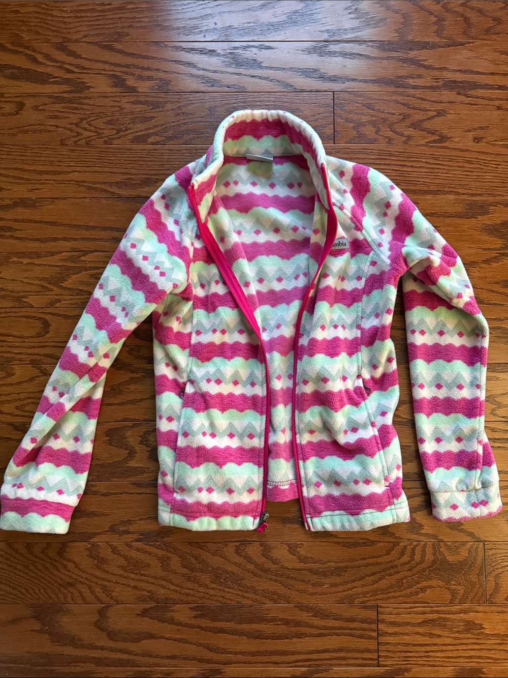 Columbia Pink & Mint Patterned Girls Fleece Jacket
